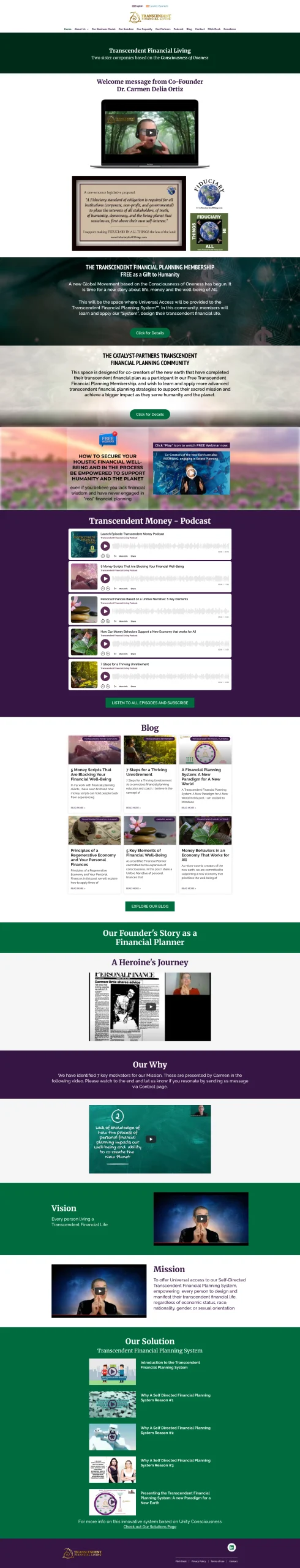 Transcendent Financial Living Homepage Screenshot