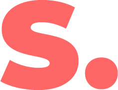 A large, bold, lowercase red letter s followed by a red period on a light gray background.